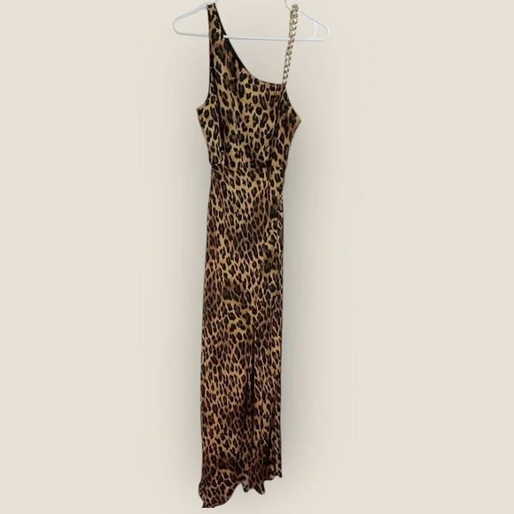 Alice + Olivia | Harmony Leopard Print One Shoulder Slip Dress | Size 2 - Picture 7 of 8